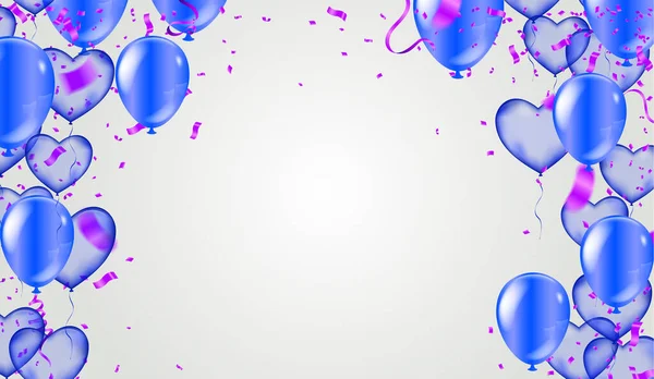 紫色と様々な色の現実的な風船を飛んでストックベクトルイラストパーティー マクロエフェクトを非表示にしました プラカード バナーのテンプレート 新年のファンキーな装飾 ヒップスター季節販売 Confetti — ストックベクタ