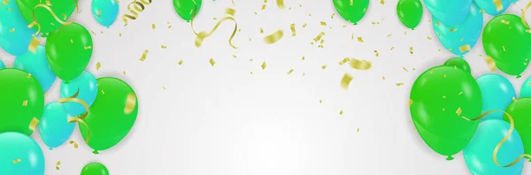 Vector Grattis Födelsedagen Kort Med Gröna Ballonger Fest Inbjudan — Stock vektor