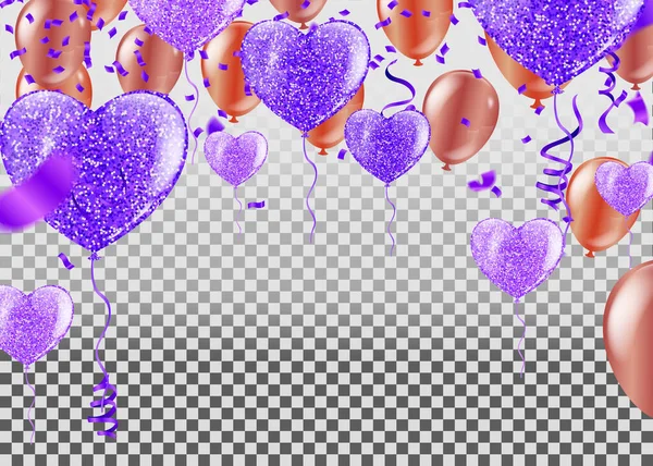 Ballons Illustration Vectorielle Confettis Rubans Modèle Fond Célébration Avec — Image vectorielle