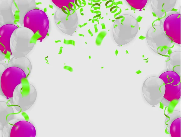 Happy Birthday Hintergründe Große Eröffnungszeremonie Vektorbanner Realistische Hochglanzballons Konfetti — Stockvektor