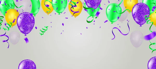 Panji Perayaan Dengan Latar Belakang Balon Hijau Dan Pesta Hari - Stok Vektor