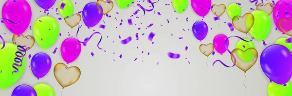 Färgglada Konfetti Firande Karneval Band Och Grattis Födelsedagen Ballonger Färgglada — Stock vektor