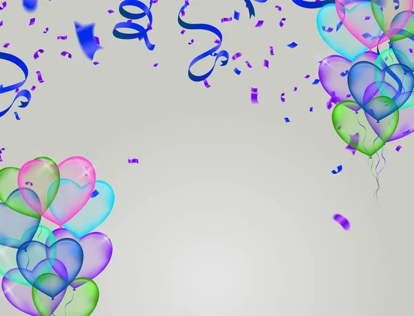 Kolorowe Konfetti Wstążki Karnawałowe Happy Birthday Balony Kolorowe Tło Uroczystości — Wektor stockowy