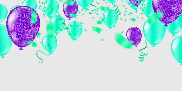 Fliegende Blaue Luftballons Isoliert Auf Einem Weißen Hintergrund Muster Schöne — Stockvektor