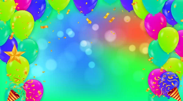 Festlicher Hintergrund Mit Grünen Luftballons Und Luftballons Viele Farben Kann — Stockvektor