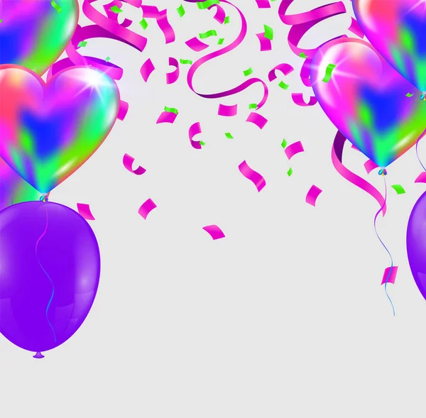 Globos Ilustración Vectorial Confetti Cintas Plantilla Fondo Celebración Con — Archivo Imágenes Vectoriales