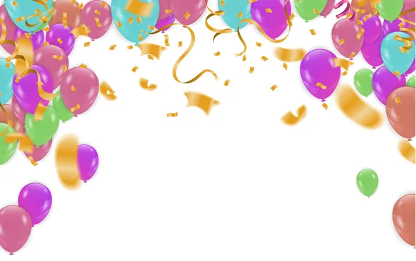 Modelo Cartão Aniversário Feliz Com Papel Alumínio Confete Balões Decorações — Vetor de Stock