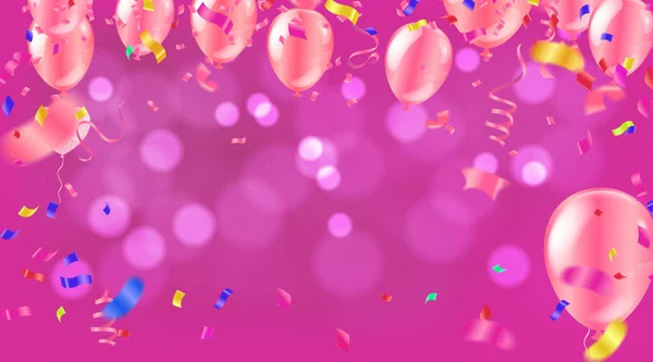 Boldog Születésnapot Kártya Sablon Fólia Konfetti Léggömbök Party Dekorációk Születésnapra — Stock Vector