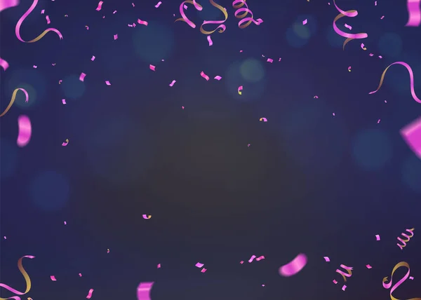 カラフルな輝くボケとパーティーバルーンとダークブルーの休日の背景 — ストックベクタ