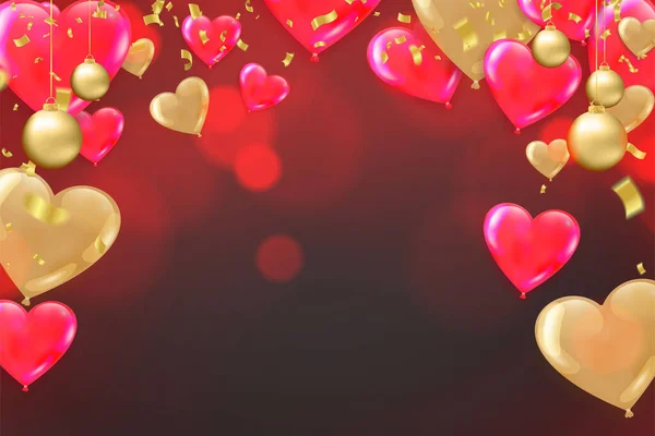 Реалістичний Барвистий Букет Серцевих Кульок Літають Вечірку Святкування Днем Народження — стоковий вектор