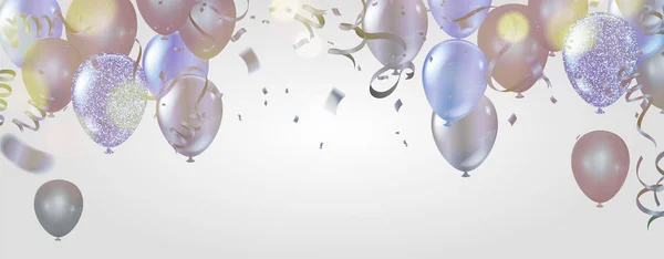 Illustrazione Modello Palloncini Compleanno Confetti Nastri Sfondo Celebrazione — Vettoriale Stock