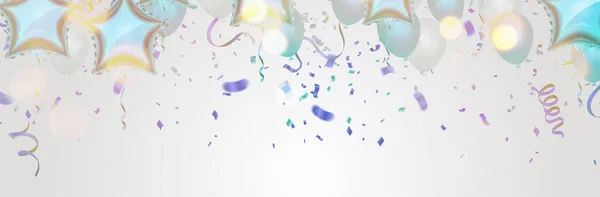 Birthday Balloons Template Illustration Confetti Ribbons Celebration Background — Stock Vector
