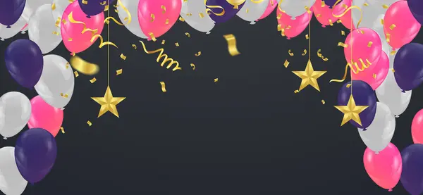 Happy Birthday Anniversary Banner Colorful Balloons — 图库矢量图片