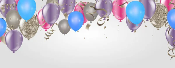 Felice Banner Anniversario Con Ballooni Colorati — Vettoriale Stock