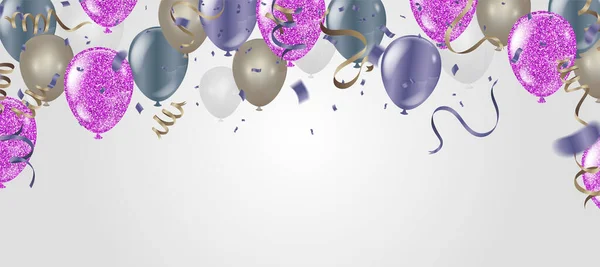 Selamat Birthday Anniversary Banner Dengan Balloons Kontor - Stok Vektor