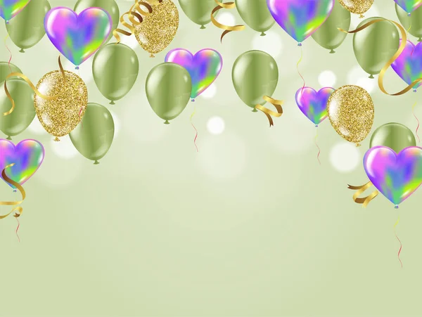Verjaardagskaart Met Groene Ballonnen Gelukkige Verjaardag — Stockvector