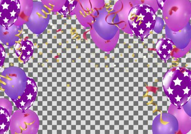 Renkli balon ve konfeti sınırının vektör illüstrasyonu