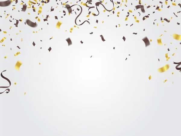 Confetti Fitas Ouro Prata Modelo Fundo Celebração Vetor Aniversário Feliz — Vetor de Stock