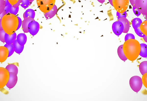 生日气球模板 豪华闪亮的彩色气球矢量图形 快乐生日贺卡设计 明信片 邀请函的矢量图解 — 图库矢量图片