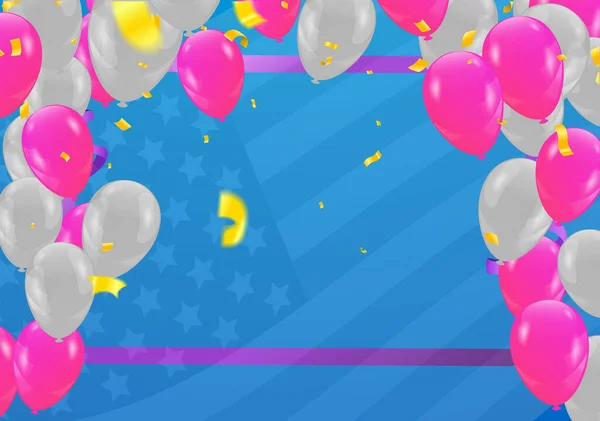 背景是快乐生日贺卡 豪华派对气球和意大利面的模板 — 图库矢量图片