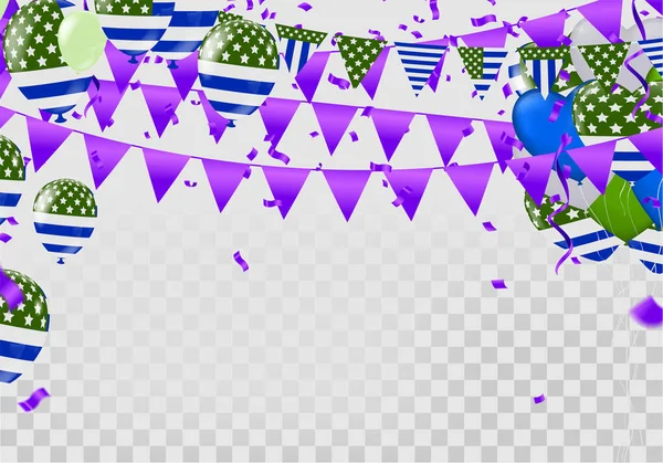 Palloncini Illustrazione Vettoriale Confetti Nastri Modello Sfondo Celebrazione Con — Vettoriale Stock