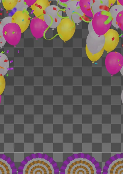 Färgglada Grattis Födelsedagen Tillkännagivande Med Ballong Rubrik Bakgrund Konfetti Och — Stock vektor