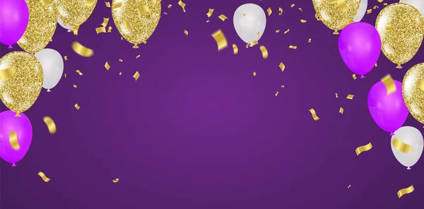 色彩斑斓的气球白色背景下的生日快乐 — 图库矢量图片