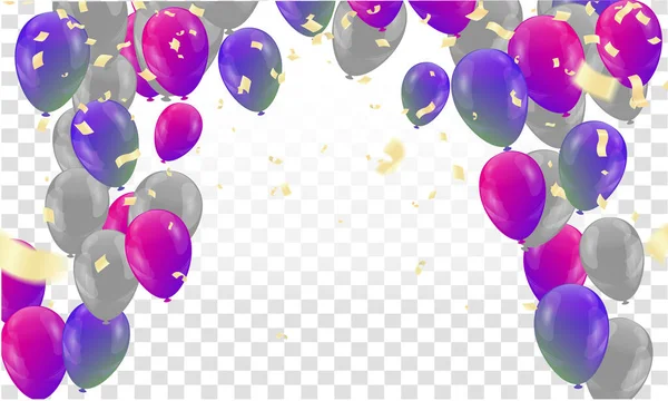Ilustração Vetorial Feliz Dia Dos Namorados Fitas Bandeira Aniversário Balões — Vetor de Stock