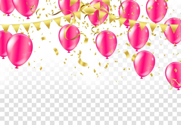 Kleur Glanzende Ballonnen Partij Confetti Concept Ontwerp Sjabloon Vakantie Happy — Stockvector