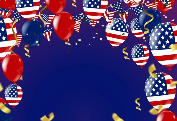 Červencový Den Nezávislosti Vektorová Šablona Americkou Vlajkou Barevnými Balónky Modrém — Stockový vektor