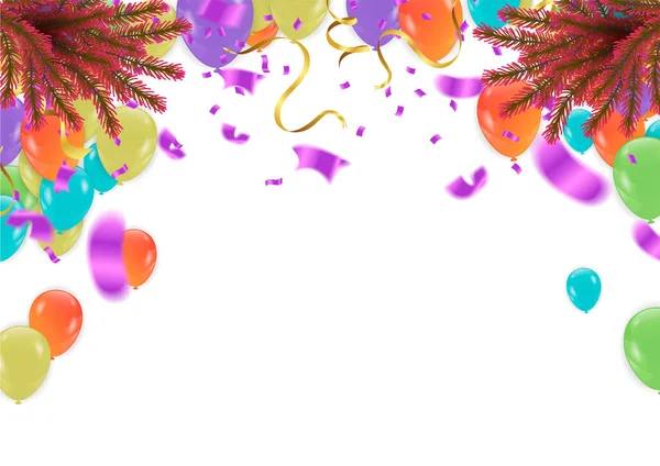 Ballon Anniversaire Coloré Avec Drapeaux Confettis — Image vectorielle