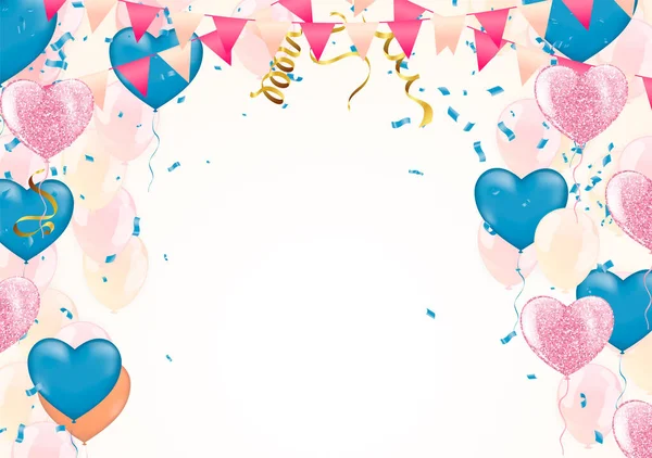 Vector Illustration Border Multicolored Balloons Confetti — Stock Vector