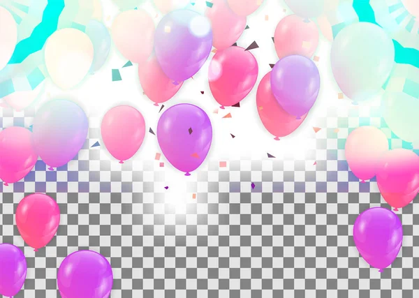 Happy Birthday Grußkarte Mit Luftballons Auf Abstraktem Hintergrund Mit Lichteffekt — Stockvektor