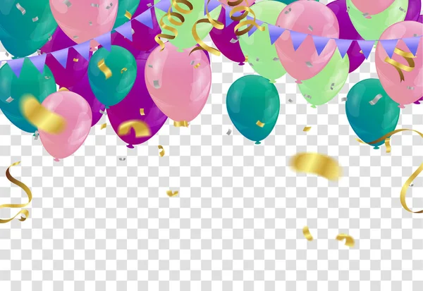 Ballons Confettis Concept Design Modèle Vacances Happy Day Jour Anniversaire — Image vectorielle