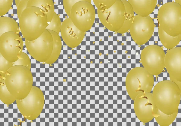 Sarı Balonlar Üst Katta Altın Konfetileri Mutlu Noel Duvar Kağıtları — Stok Vektör