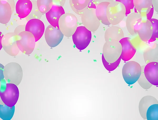 Banner Mit Fahnen Luftballons Und Happy Birthday Karte Party Platz — Stockvektor