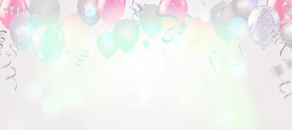 Happy Birthday Grußkarte Mit Luftballons Auf Abstraktem Hintergrund Mit Lichteffekt — Stockvektor