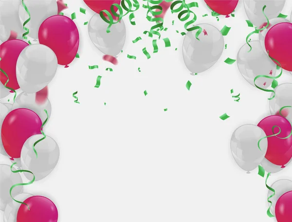 Kleurrijke Verjaardag Ballonnen Confetti Vector Achtergrond — Stockvector