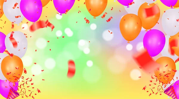 色彩斑斓的生日气球和彩色照片 矢量背景 — 图库矢量图片