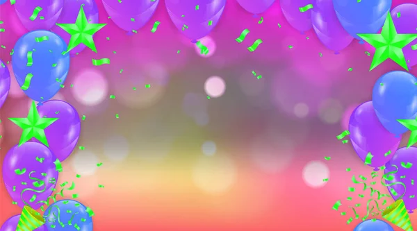 色彩斑斓的生日气球和彩色照片 矢量背景 — 图库矢量图片