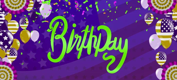 Baner Flagami Balony Happy Birthday Card Party — Wektor stockowy