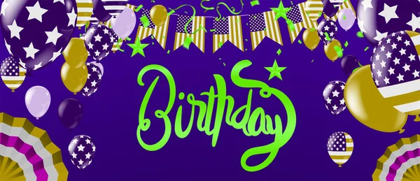 Banner Mit Fahnen Luftballons Und Happy Birthday Card Party — Stockvektor