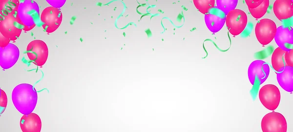 Счастливый Праздничный Фон Цветными Воздушными Шариками Подарками Конфетти Карнавальной Шапкой — стоковый вектор