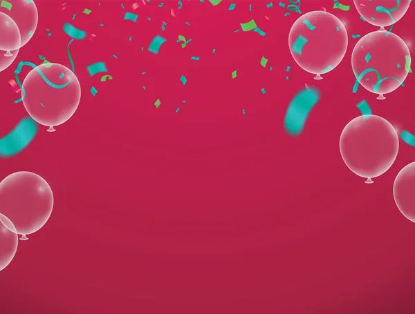 Balões Ilustração Vetorial Confetti Fitas Modelo Fundo Celebração Com — Vetor de Stock