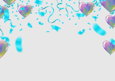 Tasarımcılar ve illüstratörler için bir sürü renkli balonu olan mavi balonlar. Toplar arka plan, festival, düğün