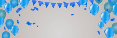 Tasarımcılar ve illüstratörler için bir sürü renkli balonu olan mavi balonlar. Toplar arka plan, festival, düğün