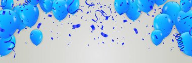 Tasarımcılar ve illüstratörler için bir sürü renkli balonu olan mavi balonlar. Toplar arka plan, festival, düğün