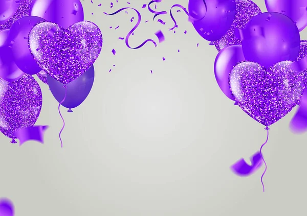 Balões Ilustração Vetorial Confetti Fitas Modelo Fundo Celebração Com — Vetor de Stock