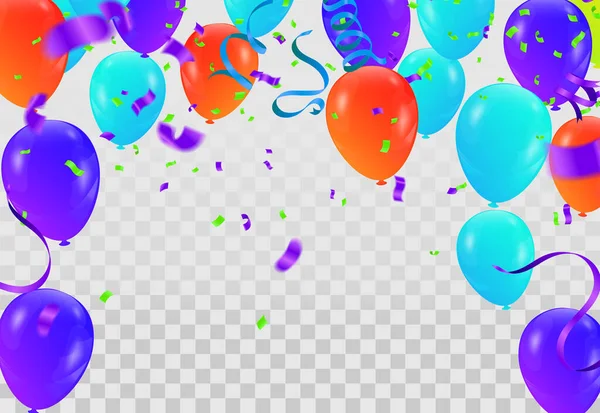 Joyeux Anniversaire Carte Ballons Colorés Groupe Ballons Bleus Motif Fond — Image vectorielle