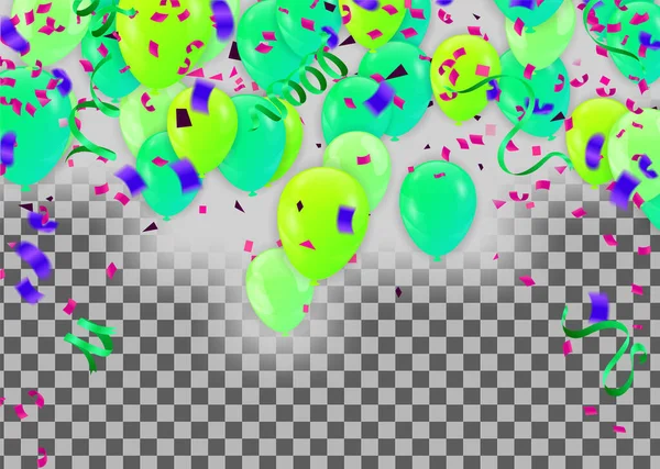 有绿色气球和气球的节日背景多种颜色 可用于卡片 邀请函销售 网页设计 — 图库矢量图片